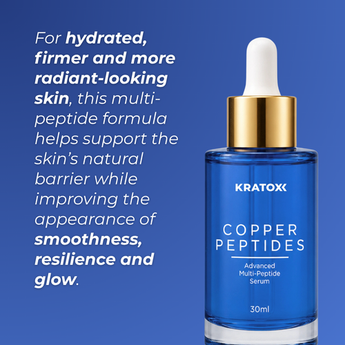 Kratox Copper Peptides serum supporting hydrated, firmer and more radiant-looking skin with GHK-Cu and advanced multi-peptide technology